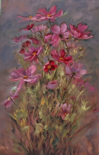 Malerei mit dem Titel "Cosmos flowers" von Elena Mardashova, Original-Kunstwerk, Öl
