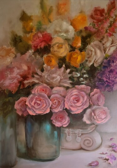 Painting titled "Colorful roses" by Elena Mardashova, Original Artwork, Oil