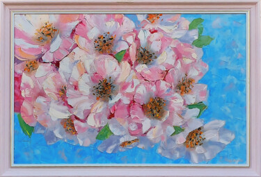 Painting titled "Sakura" by Elena Markina, Original Artwork, Oil Mounted on Other rigid panel