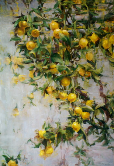 Peinture intitulée "Lemons on branches" par Elena Mashajeva-Agraphiotis, Œuvre d'art originale, Huile