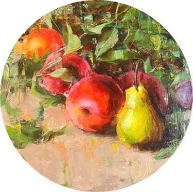 Painting titled "Fruits" by Elena Mashajeva-Agraphiotis, Original Artwork, Oil Mounted on Cardboard