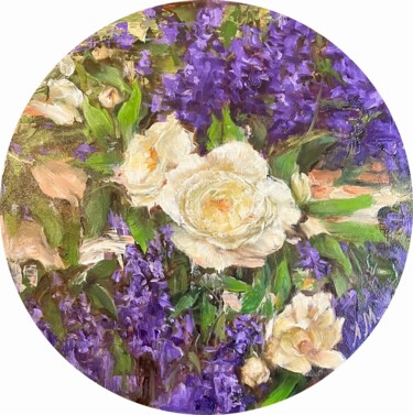 Malerei mit dem Titel "Roses and Lavender" von Elena Mashajeva-Agraphiotis, Original-Kunstwerk, Öl