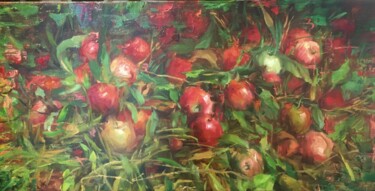 Pittura intitolato "Apples in the grass" da Elena Mashajeva-Agraphiotis, Opera d'arte originale, Olio