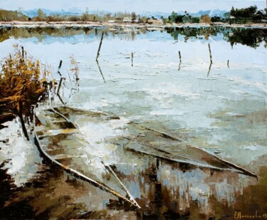 Painting titled "Soul of the lake" by Elena Mashajeva-Agraphiotis, Original Artwork, Oil