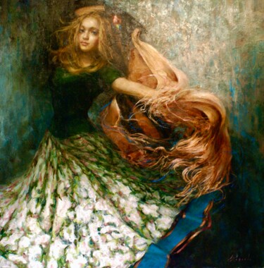 Schilderij getiteld "Dancing with a shawl" door Elena Mashajeva-Agraphiotis, Origineel Kunstwerk, Olie