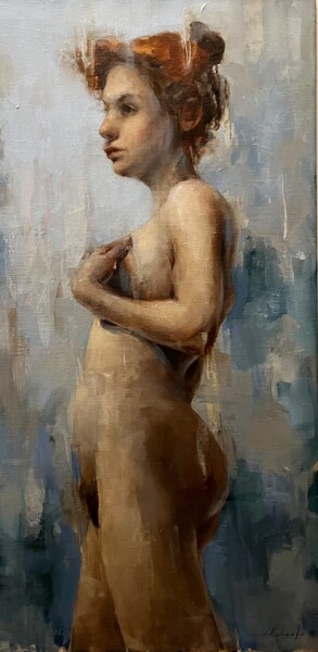 Pittura intitolato "Young lady(nude)Jeu…" da Elena Mashajeva-Agraphiotis, Opera d'arte originale, Olio