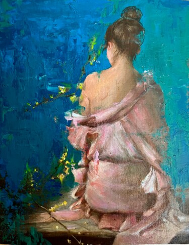 Painting titled "Girl in kimono" by Elena Mashajeva-Agraphiotis, Original Artwork, Oil