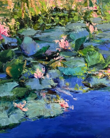 Malerei mit dem Titel "Water lilies pond.B…" von Elena Mashajeva-Agraphiotis, Original-Kunstwerk, Öl