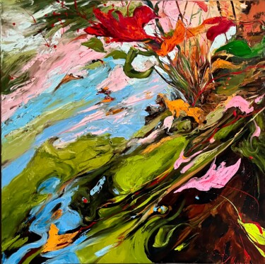 Peinture intitulée "FLORAL FLUIDITY" par Elena Mashajeva-Agraphiotis, Œuvre d'art originale, Huile