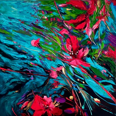 Painting titled "DYNAMIC PETAL DANCE…" by Elena Mashajeva-Agraphiotis, Original Artwork, Oil