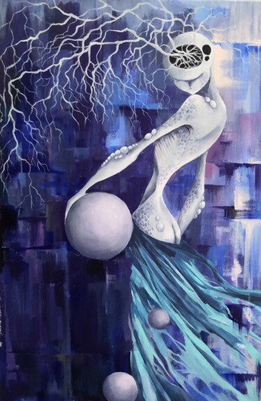 Ζωγραφική με τίτλο "Alien in turquoise" από Elena Mi, Αυθεντικά έργα τέχνης, Ακρυλικό