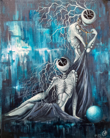 Peinture intitulée "Two on Blue" par Elena Mi, Œuvre d'art originale, Acrylique