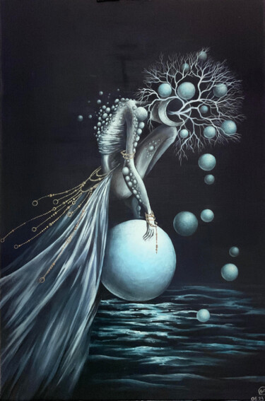 Painting titled "On a ball" by Elena Mi, Original Artwork, Acrylic Mounted on Wood Stretcher frame