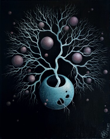 Painting titled "Weightless fruits" by Elena Mi, Original Artwork, Acrylic Mounted on Wood Stretcher frame
