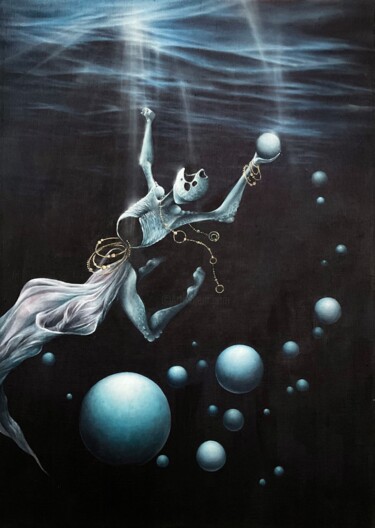 「The Depth」というタイトルの絵画 Elena Miによって, オリジナルのアートワーク, アクリル ウッドストレッチャーフレームにマウント