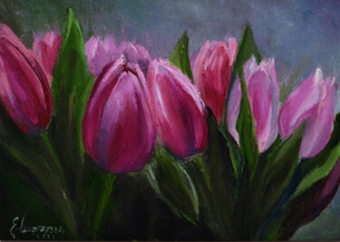 Peinture intitulée "Tulips Painting Ori…" par Elena Miftakhova, Œuvre d'art originale, Huile