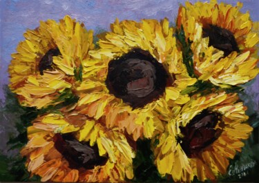 Painting titled "Sunflowers Bouquet…" by Elena Miftakhova, Original Artwork, Oil