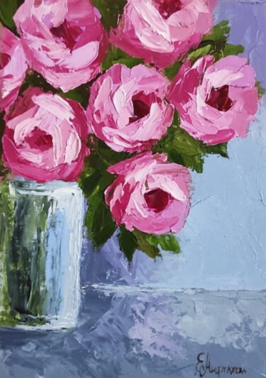 Painting titled "Roses Bouquet Paint…" by Elena Miftakhova, Original Artwork, Oil