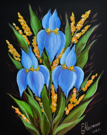 Картина под названием "Iris Bouquet Painti…" - Elena Miftakhova, Подлинное произведение искусства, Масло