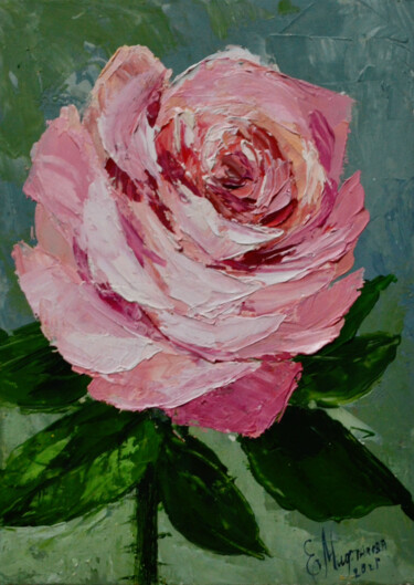 Painting titled "Pink Rose Painting…" by Elena Miftakhova, Original Artwork, Oil