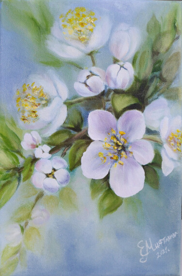 Painting titled "Apple Blossoms Orig…" by Elena Miftakhova, Original Artwork, Oil