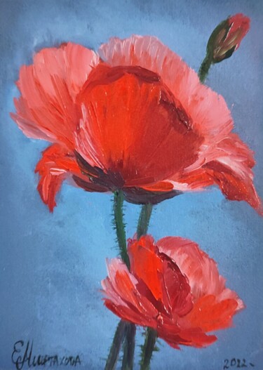 Painting titled "Poppies Painting Or…" by Elena Miftakhova, Original Artwork, Oil