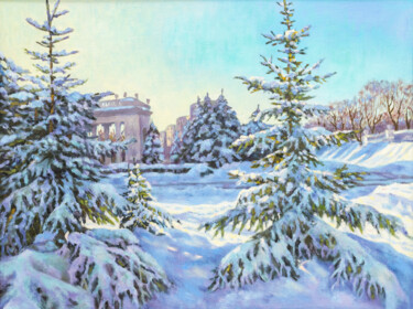 Peinture intitulée "Зимнее утро" par Elena Moiseenko Belarus, Œuvre d'art originale, Huile