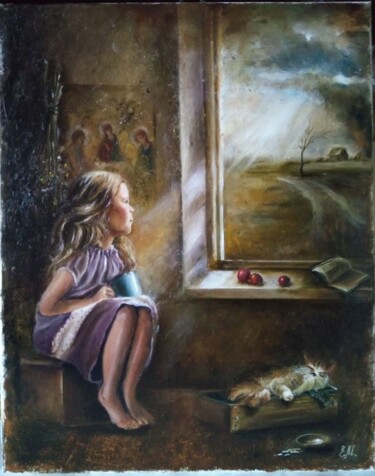 Painting titled "Когда закончится во…" by Elena Moiseenko, Original Artwork, Oil