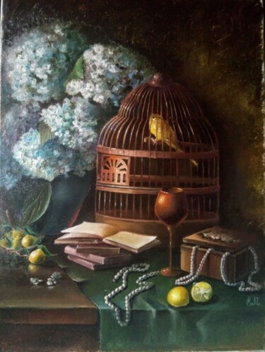 Картина под названием "Натюрморт с птицей" - Елена Моисеенко, Подлинное произведение искусства, Масло