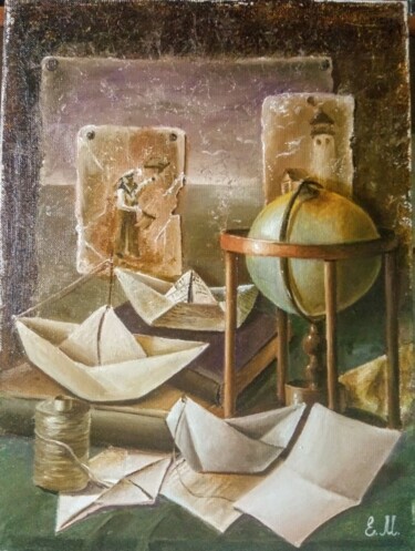 Painting titled "Белые кораблики" by Elena Moiseenko, Original Artwork, Oil