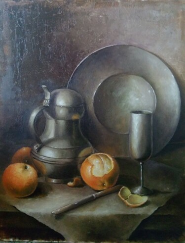 Painting titled "Серебро и золото" by Elena Moiseenko, Original Artwork, Oil