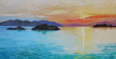 Schilderij getiteld "Sunset" door Elena Nakonechnaia, Origineel Kunstwerk, Olie