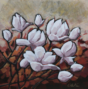 Peinture intitulée "Magnolia" par Elena Nakonechnaia, Œuvre d'art originale, Acrylique Monté sur Châssis en bois