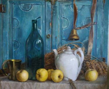 Schilderij getiteld "Натюрморт с яблоками" door Elena Nikolaeva, Origineel Kunstwerk, Olie