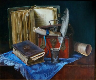 Картина под названием "Натюрморт со старым…" - Елена Николаева, Подлинное произведение искусства, Масло
