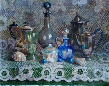 Pintura intitulada "Натюрморт со стеклом" por Elena Nikolaeva, Obras de arte originais, Aquarela