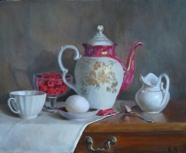 Картина под названием "Завтрак" - Елена Николаева, Подлинное произведение искусства, Масло