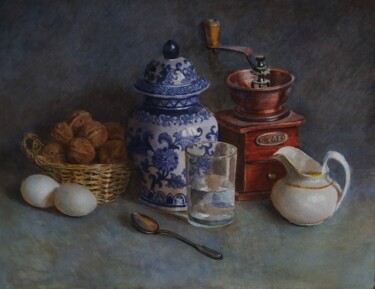 Картина под названием "Натюрморт с кофемол…" - Елена Николаева, Подлинное произведение искусства, Акварель