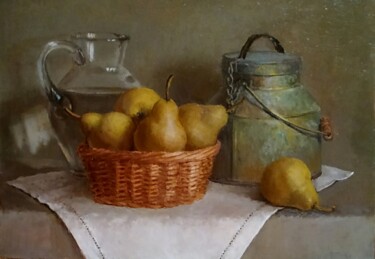 Картина под названием "Натюрморт с грушами" - Елена Николаева, Подлинное произведение искусства, Масло