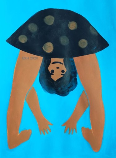 Pintura intitulada "Girl on a blue back…" por Elena Khasanova, Obras de arte originais, Acrílico