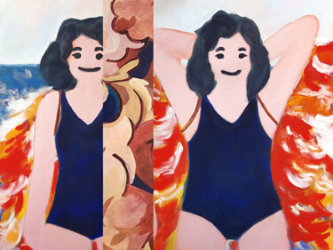 Картина под названием "beach girls" - Elena Khasanova, Подлинное произведение искусства, Масло