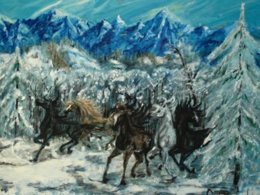 Malerei mit dem Titel "Снежные кони. Snow…" von Elena Ordikova, Original-Kunstwerk, Öl