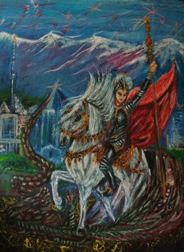 Painting titled "Георгий Победоносец" by Elena Ordikova, Original Artwork, Oil