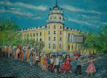Pittura intitolato "Almaty.  Street Pan…" da Elena Ordikova, Opera d'arte originale, Olio