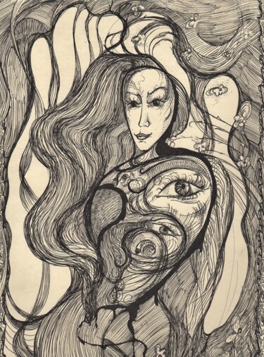 Картина под названием "Сердце" - Елена Орлова, Подлинное произведение искусства, Чернила