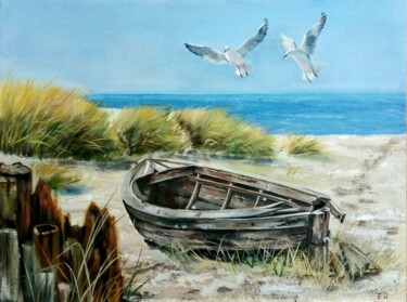 Peinture intitulée "Old boat" par Elena Otieva, Œuvre d'art originale, Huile