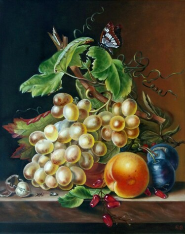 Peinture intitulée "Still life with fru…" par Elena Otieva, Œuvre d'art originale, Huile