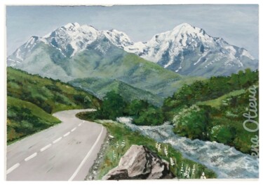 Malerei mit dem Titel "Mountain road" von Elena Otieva, Original-Kunstwerk, Acryl