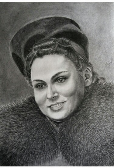 Painting titled "Portrait of mom" by Elena Otieva, Original Artwork, Graphite