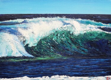 Peinture intitulée "Emerald wave №11" par Elena Petrova, Œuvre d'art originale, Huile